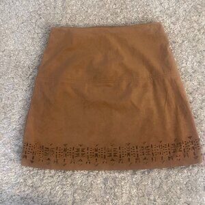 Boho Faux Suede Laser Cut Mini Skirt Camel Brown Festival Western M